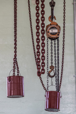 Buckets, chains and pulleys in the power building at the Erie Canal lock 18