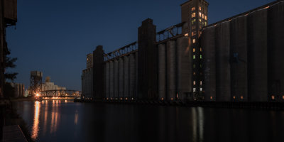 Ohio St bridge and Standard at night