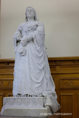 Queen Victoria statue in The Guildhall that lost a hand to IRA bombing