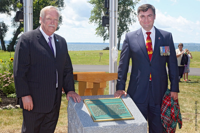 New Brunswicks MLA Brian Macdonald with local American representative at the 104th Regiment of Foot monument