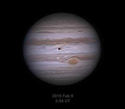 Jupiter and Io, 3 frame time-lapse: 2/9/15