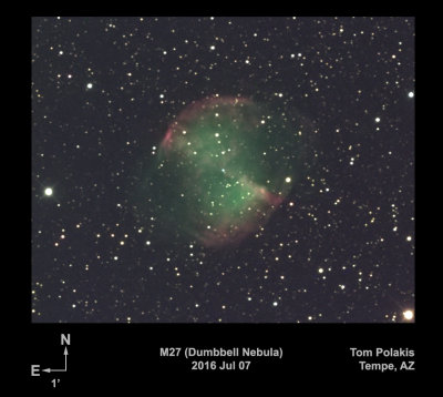 Dumbbell Nebula: LRGB using Photometric (R, V, B) Filters