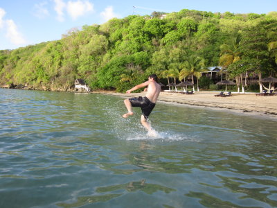 Bryan jumping into Tamarind Bay