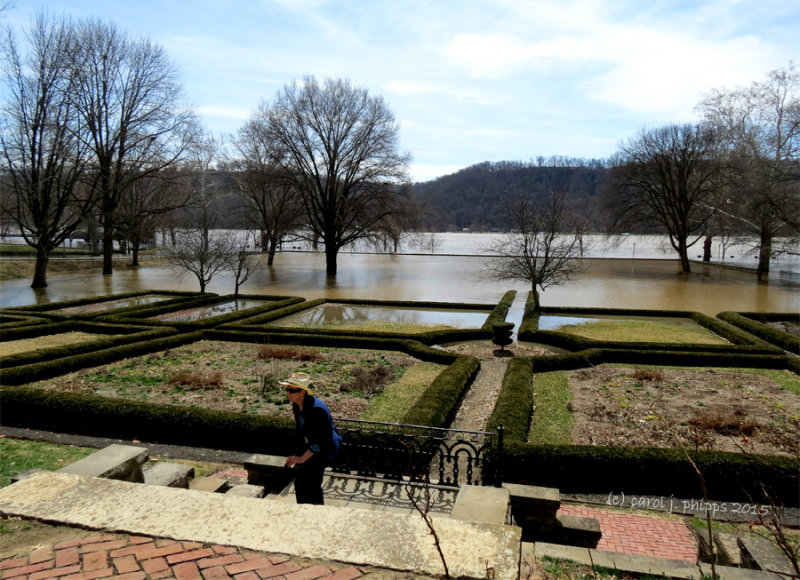 Flood Waters covering the front Lawn and Gardens.
