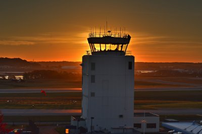 Sunrise at ,Air Traffic Control Tower - Portland International Jet Port.
