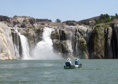 Evan Massaro and Britta Shafer in front of Idaho's Shoshone Falls