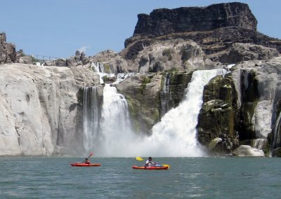 Tom Huson with Friend Tara Fiscus in front of Idaho's Shoshone Falls