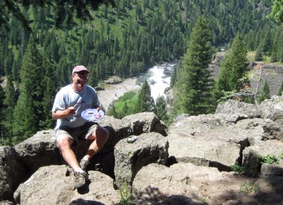 Evan at Lunch in front of Lower Mesa Falls