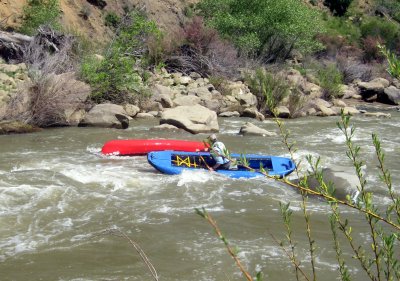 Mark Gonzalves Attempting to Free the Stuck Canoe