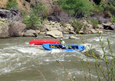 Mark Gonzalves Attempting to Free the Stuck Canoe