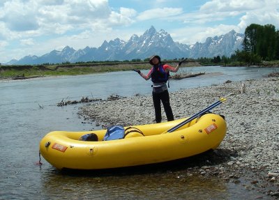 Noriko Groves on the Snake River with the Grand Tetons for Ambiance
