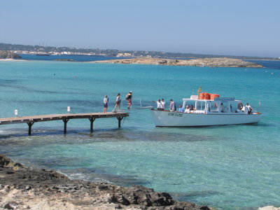 Getting Onto Espalmador Ferry 'Bahia'