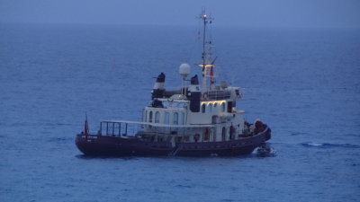 UK Registered Converted Tugboat Don Giovanni - Anchored off Es Calo.