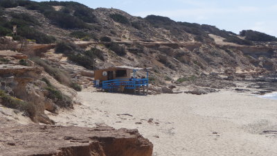 Es Copinar Beach – Bartolo’s bar open on Easter Monday, prior to repair ready for the season