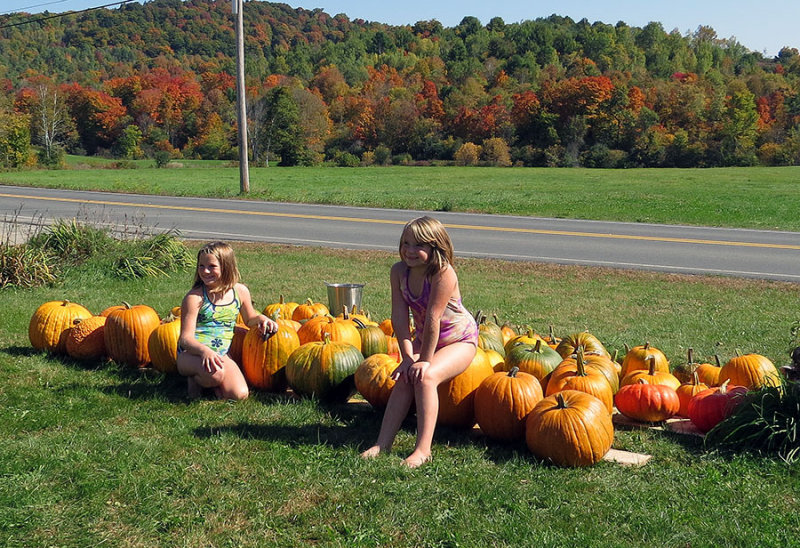 Little Girls Washing Pumpkins