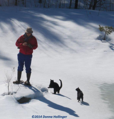 Peter on the Pond with Jimi and Rocky