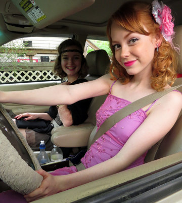 Charlotte driving the group to the Sharon Prom 