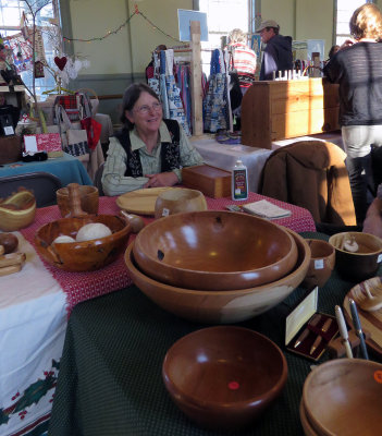 Kathy Thompson Selling Mike's Wooden Wares