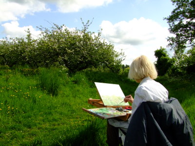  Artist  preparing  her  canvas.