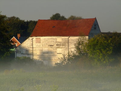 Essex  barn  in  the  morning  mist.