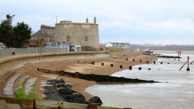 Groynes , sea wall and  historic  places.