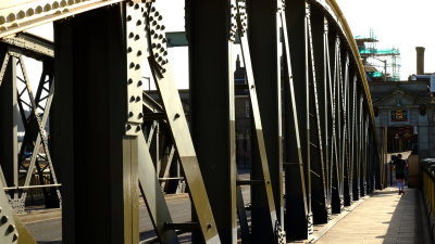 The pedestrian  walkway , on the north side of Rochester  Bridge.