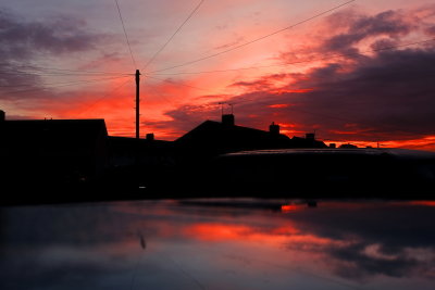Daybreak  reflected  on  the  roof  of  a  Fiat  Panda.