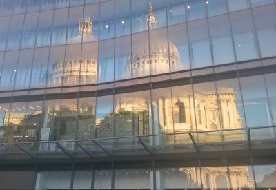 In  reflection , The  twin  domes  of  St. Pauls.lol