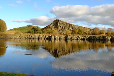 Quarry  face , reflected  in  Cawfields  Quarry