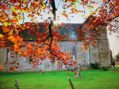 St. Mary's  church , with autumnal  leaves.