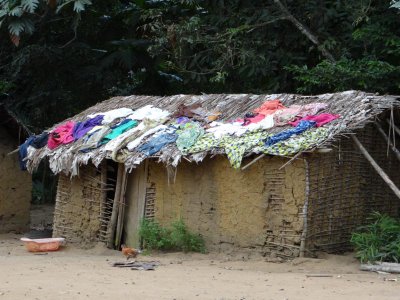 Laundry drying on the roof of a village home