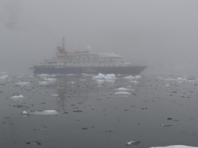 Our ship...in the fog.