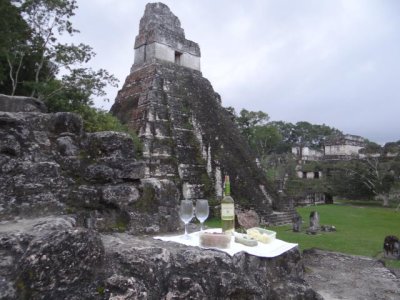 Tikal's most photographed temple, with a treat for us in the foreground.