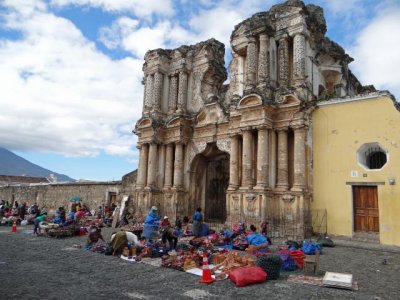 Craft market in front of a ruin in Antigua