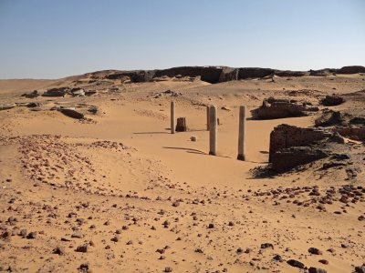 Remains of a temple in Old Dongola; sand was replaced after excavation in order to help preserve it.