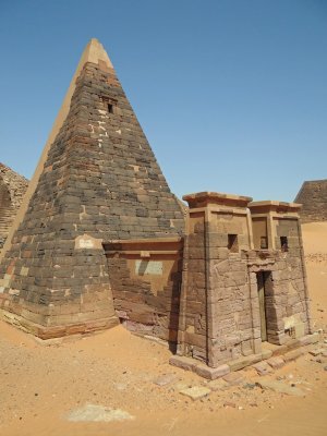 Each pyramid has a funerary chapel on its eastern side.