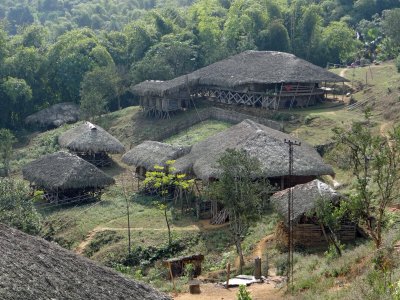 Gallong village; notice the thatch roofs