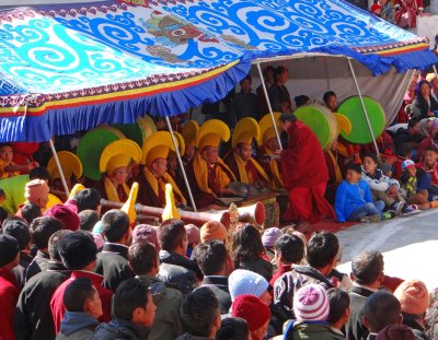 These Buddhists are members of the Yellow Hat sect.