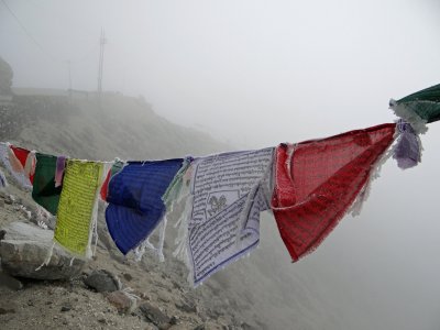 Icy prayer flags on our way back over the Sela Pass.