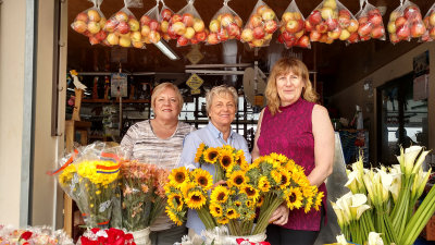 Flowers Apples and Us. Me, Ann & Pam