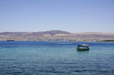 the water across the Gulf of Aqaba is especially blue today