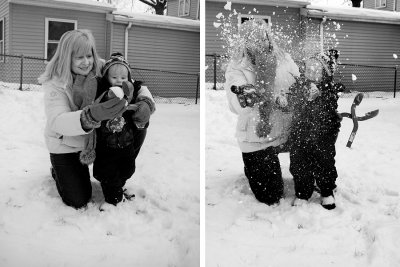 Playing in the snow with mom-mom.