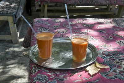 Carrot juice with saffron icecream