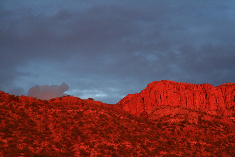 Zoom shot of sunset alpenglow on Apache Leap