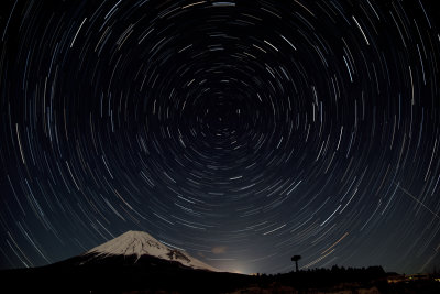 North star trails over Mt. Fuji
