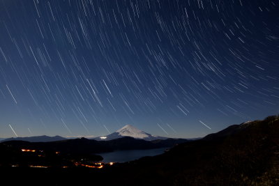 Moon lighted star trails on Mt. Fuji