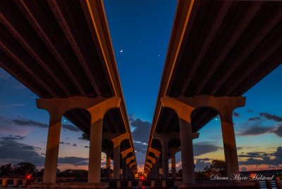 Moon, Jupiter & Venus between the bridges - Beach Overpass of Intracoastal, Jacksonville, FL