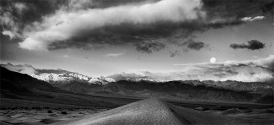 Moon at Sunrise over Mesquite Dunes, B & W.jpg