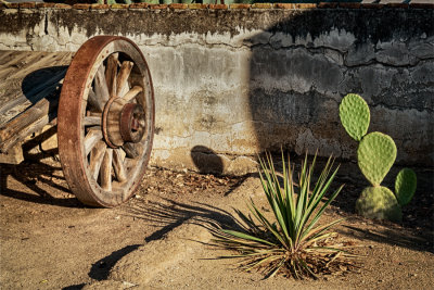 Two Cacti & A Wagon, Mission San Miquel.jpg