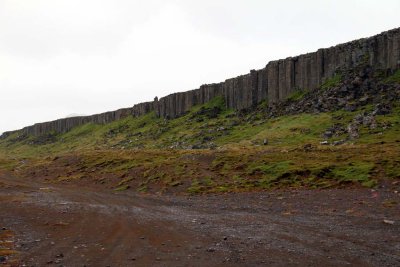 Columnar basalt - a product of molten basalt, cooling, shrinking and cracking vertically